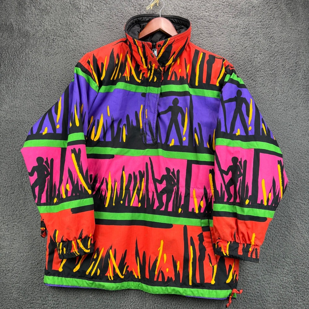 Skea Vintage 90s Ski Jacket Womens 10 Neon Abstract Colorblock‎ Anorak Pullover